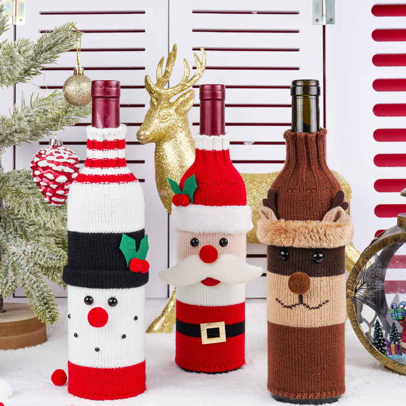 Christmas Decorations Elk Brushed Wine Bottle Cover Christmas Restaurant Party Decorations