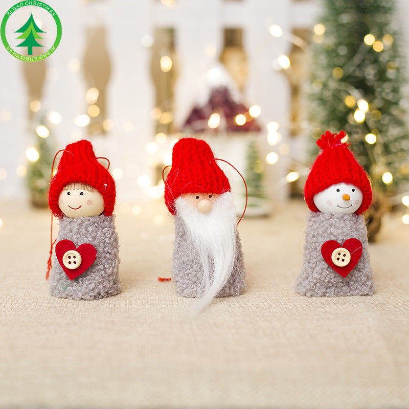 New Christmas Decoration Creative Wood Doll Doll Pine Cone Pendant Mini Doll Charm