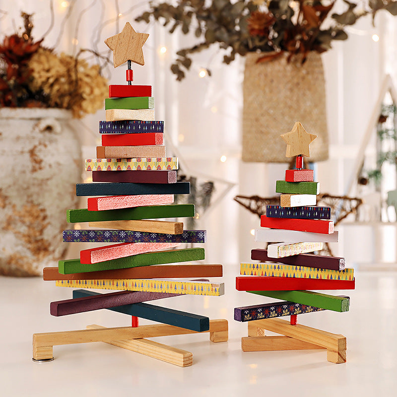 Rotating wooden mini Christmas tree ornaments shop Christmas decoration decorations children Christmas gifts
