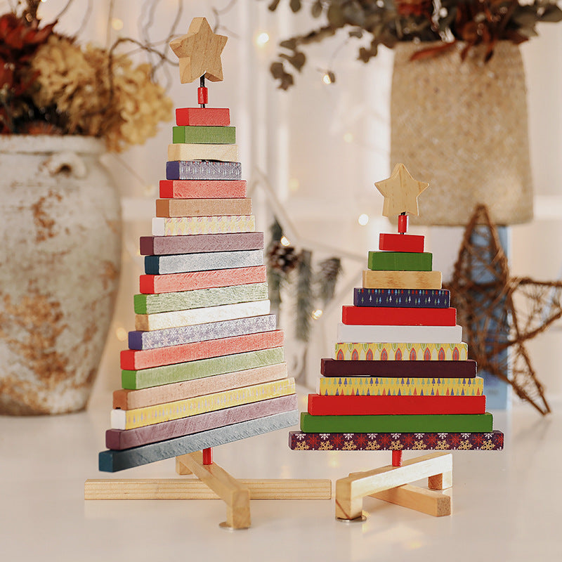 Rotating wooden mini Christmas tree ornaments shop Christmas decoration decorations children Christmas gifts