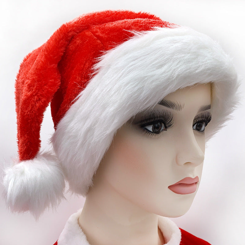 Christmas Hat Thickened Plush Big Hair Ball 2023 Amazon Adults And Children Red Christmas Hat Christmas Decoration