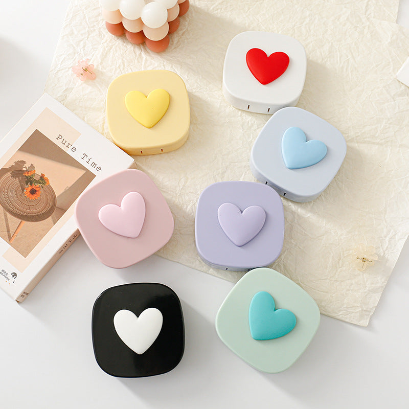 Macaron Color Square Love Contact Lens Case Contact Lens Storage Box Portable Mirror