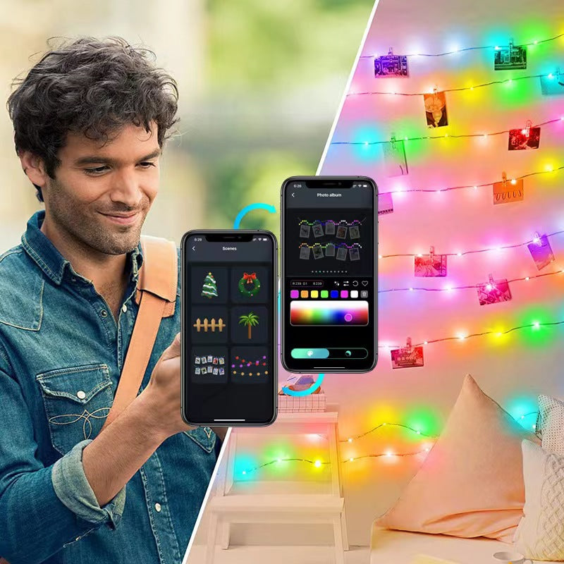 Cross-border RGB Smart Point Control Magic Leather Line Light String APP Bluetooth Christmas Decoration Outdoor Atmosphere Lights