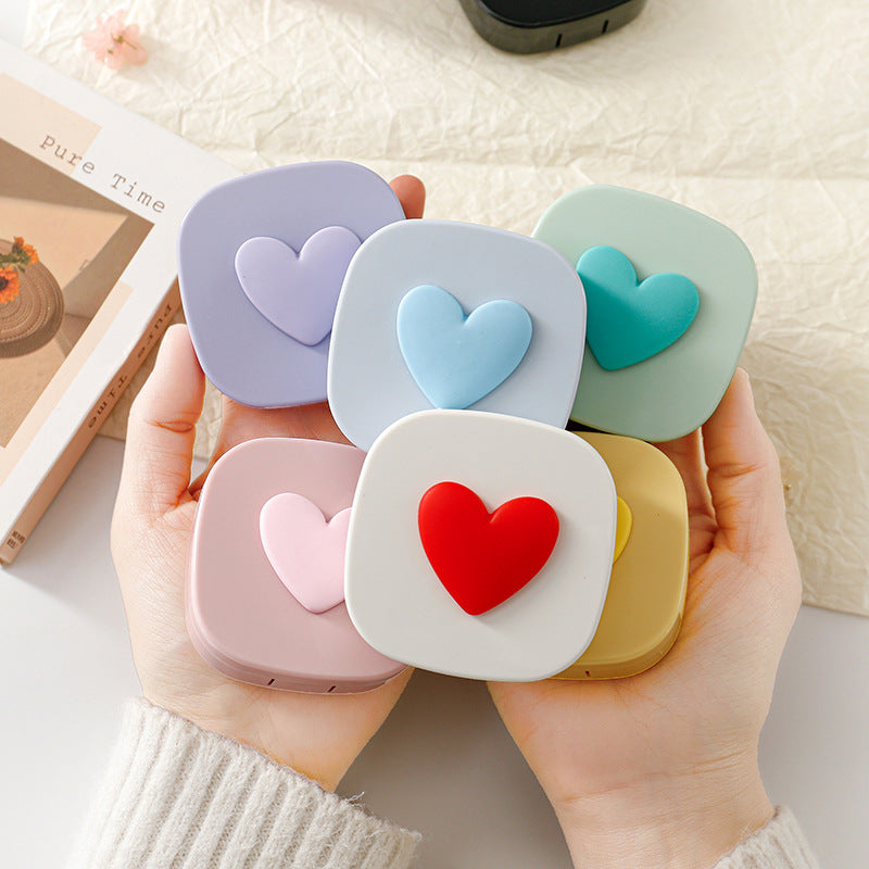 Macaron Color Square Love Contact Lens Case Contact Lens Storage Box Portable Mirror