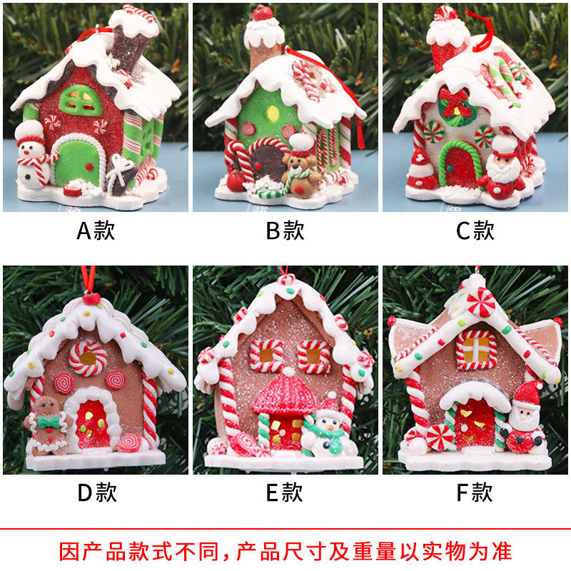 Christmas Decorations Soft Pottery Light-emitting Christmas House Creative Christmas LED Light-emitting Christmas House Christmas Decoration Pendant