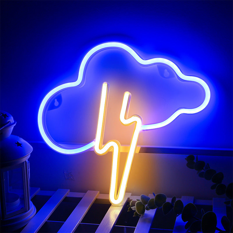 New Cloud Lightning One-piece Neon Light Wall Hanging Led Thundershower Shape Christmas Decoration Lights