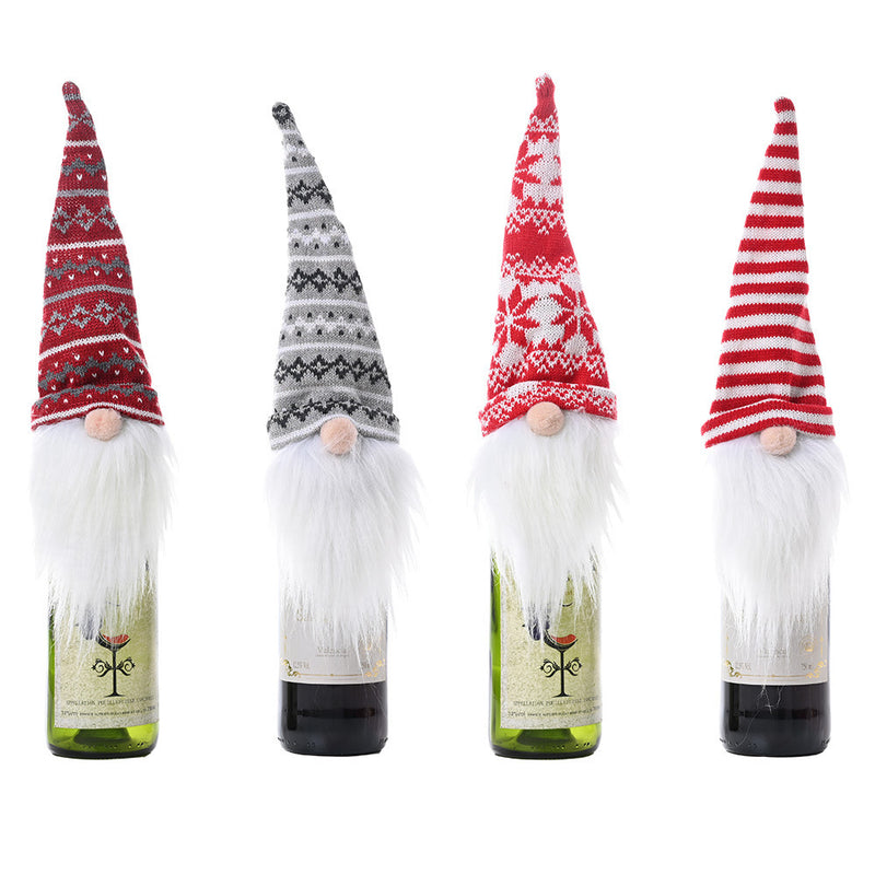 Christmas Decoration Supplies Knitted Hat Forest Old Man Wine Set Faceless Doll Wine Cap Wine Bottle Decoration