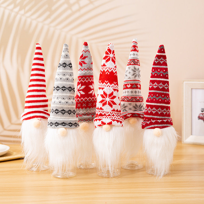 Christmas Decoration Supplies Knitted Hat Forest Old Man Wine Set Faceless Doll Wine Cap Wine Bottle Decoration