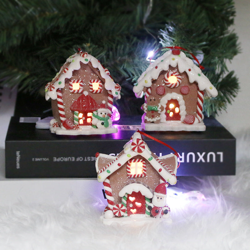 Christmas Decorations Soft Pottery Light-emitting Christmas House Creative Christmas LED Light-emitting Christmas House Christmas Decoration Pendant