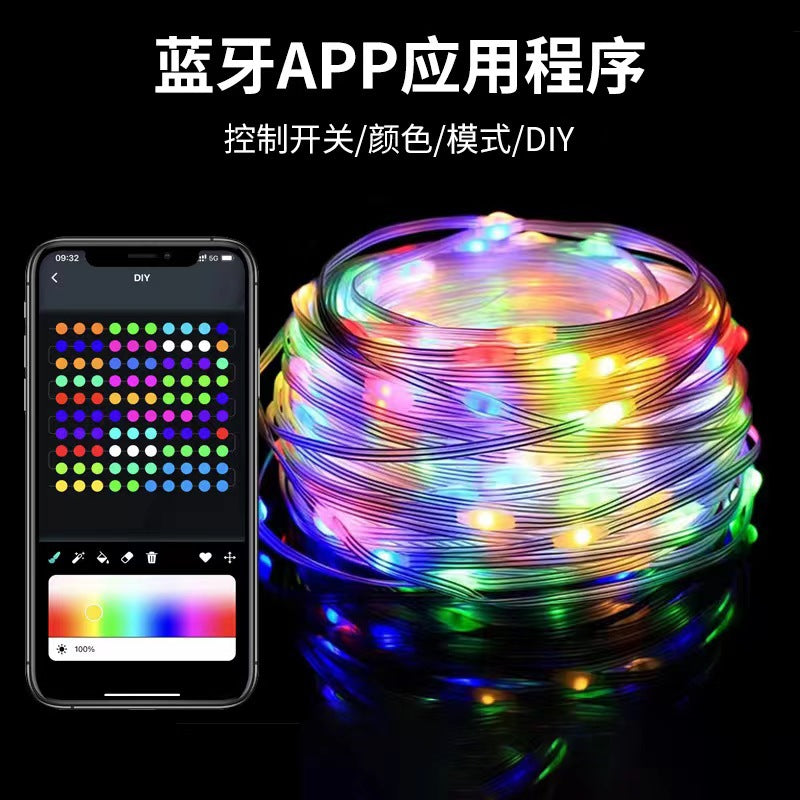 Cross-border RGB Smart Point Control Magic Leather Line Light String APP Bluetooth Christmas Decoration Outdoor Atmosphere Lights