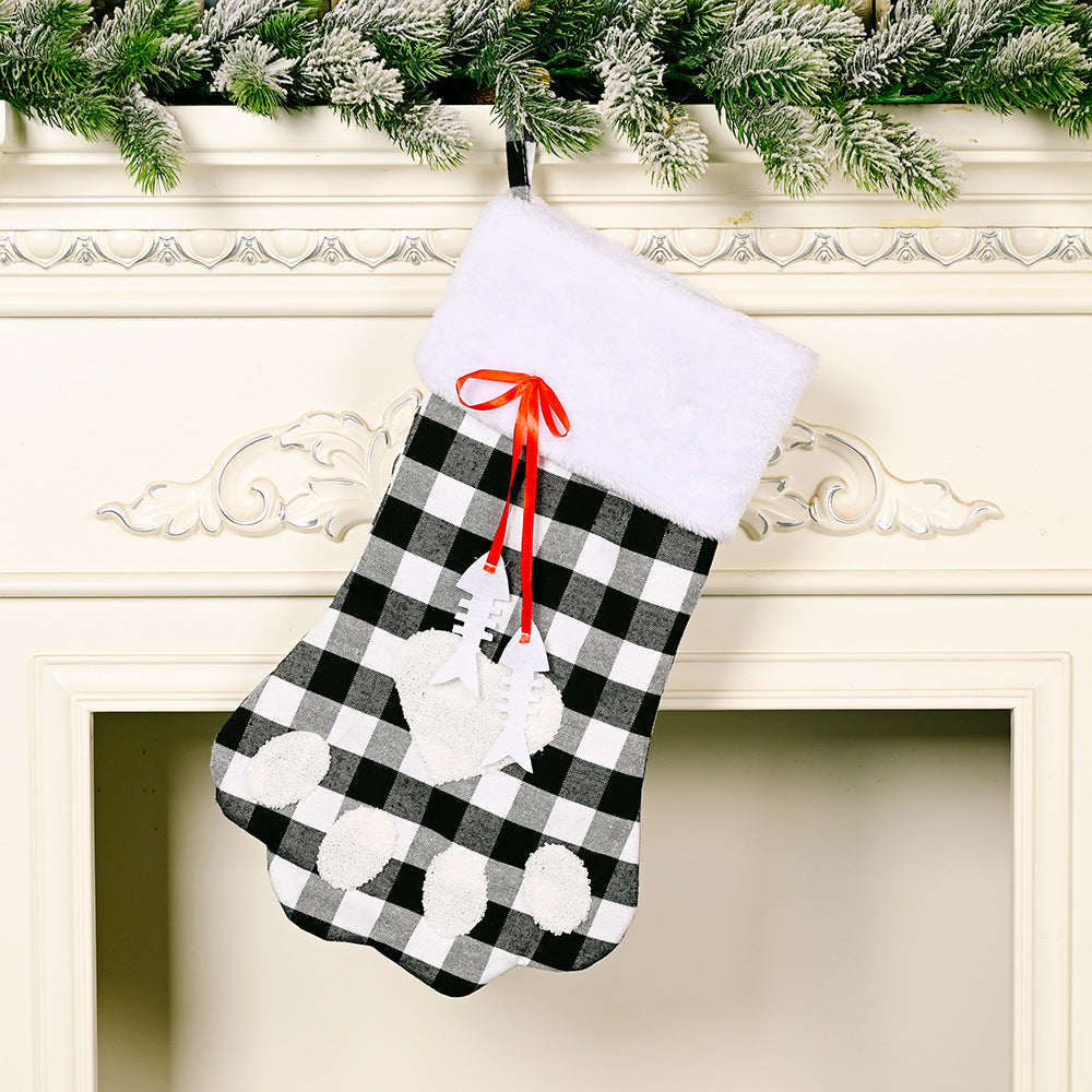 Christmas Decoration Red And Black Plaid Dog Paw Socks