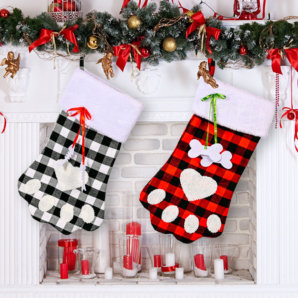 Christmas Decoration Red And Black Plaid Dog Paw Socks