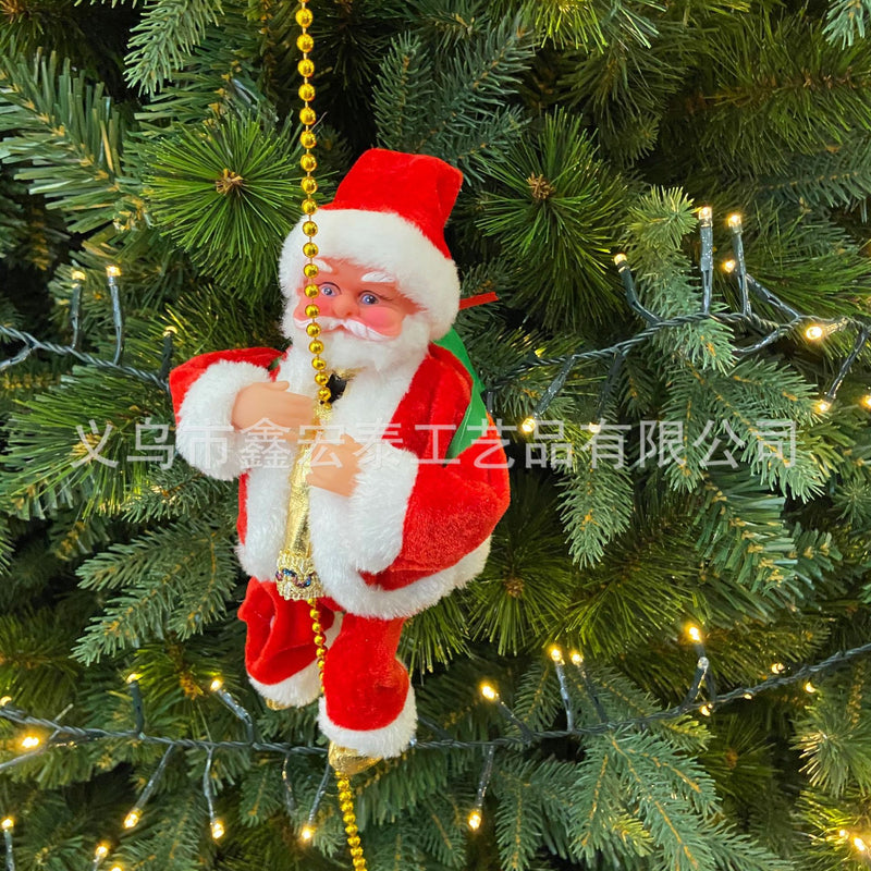 Red Climbing Ladder Christmas Decoration Electric Santa Claus Climbing Beads Climbing Double Ladder Doll