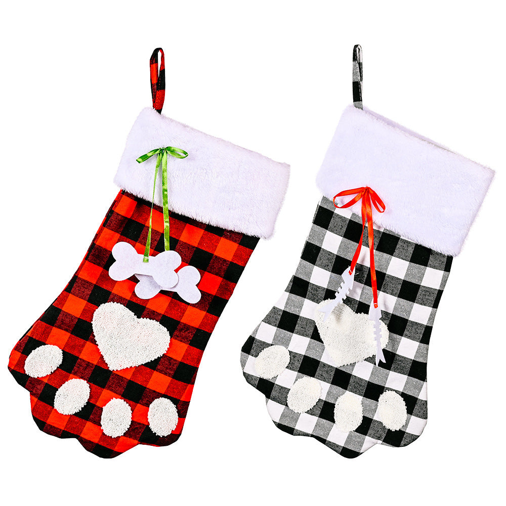 Christmas Decoration Red And Black Plaid Dog Paw Socks