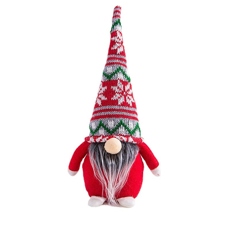 Christmas decorations striped hat with tied beard and faceless doll ornaments