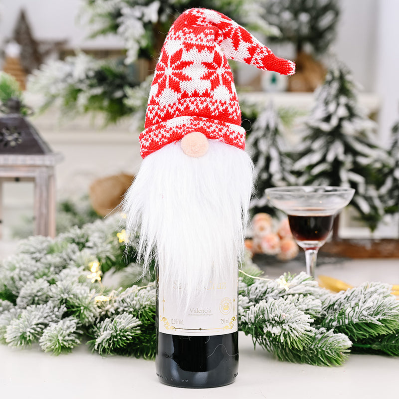 Christmas Decoration Supplies Knitted Hat Forest Old Man Wine Set Faceless Doll Wine Cap Wine Bottle Decoration