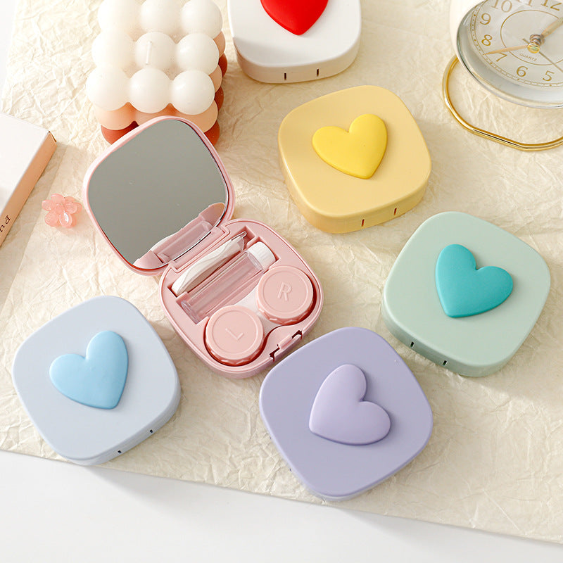 Macaron Color Square Love Contact Lens Case Contact Lens Storage Box Portable Mirror