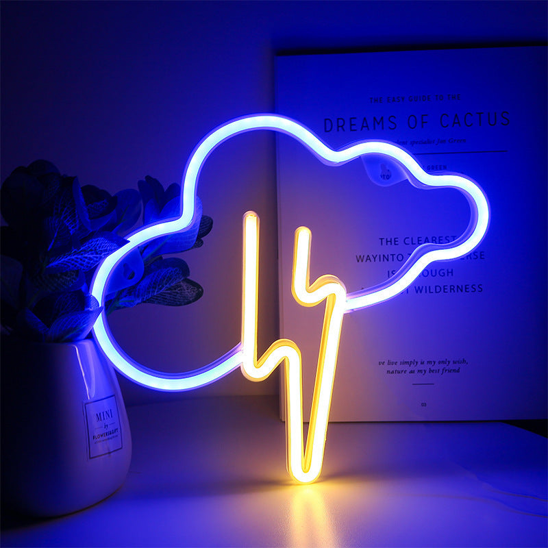 New Cloud Lightning One-piece Neon Light Wall Hanging Led Thundershower Shape Christmas Decoration Lights