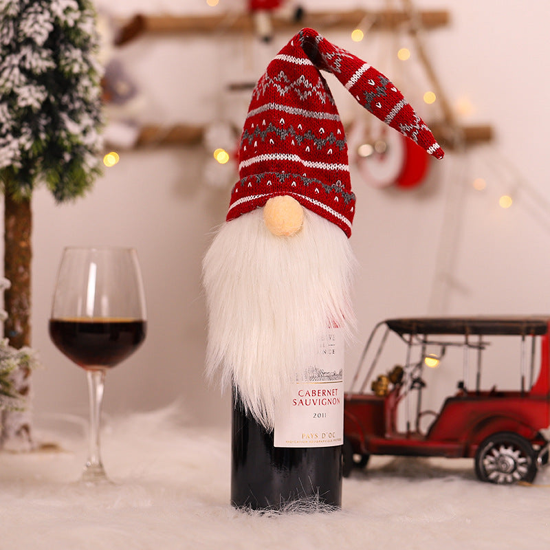 Christmas Decoration Supplies Knitted Hat Forest Old Man Wine Set Faceless Doll Wine Cap Wine Bottle Decoration