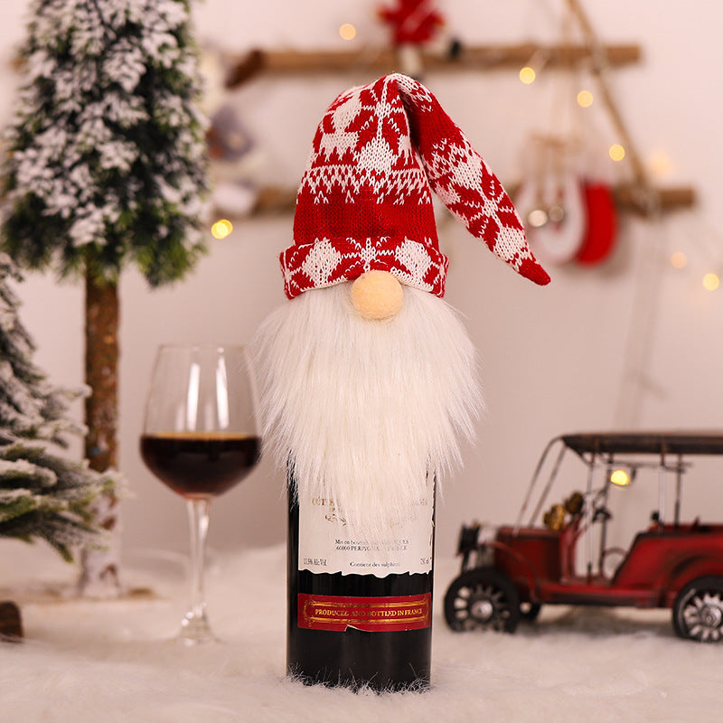 Christmas Decoration Supplies Knitted Hat Forest Old Man Wine Set Faceless Doll Wine Cap Wine Bottle Decoration