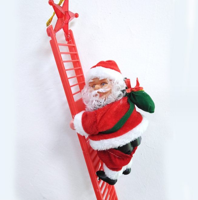 Red Climbing Ladder Christmas Decoration Electric Santa Claus Climbing Beads Climbing Double Ladder Doll