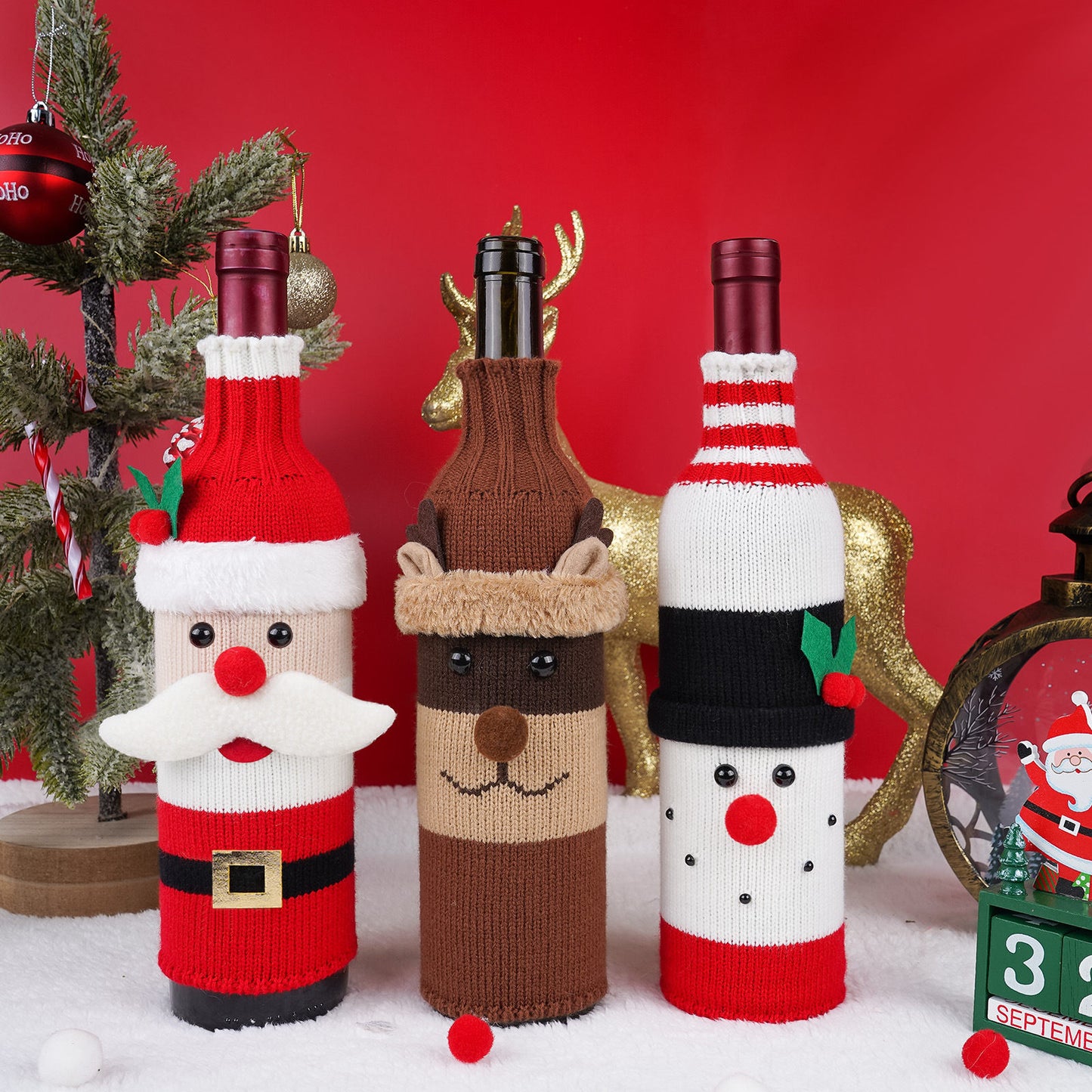 Christmas Decorations Elk Brushed Wine Bottle Cover Christmas Restaurant Party Decorations